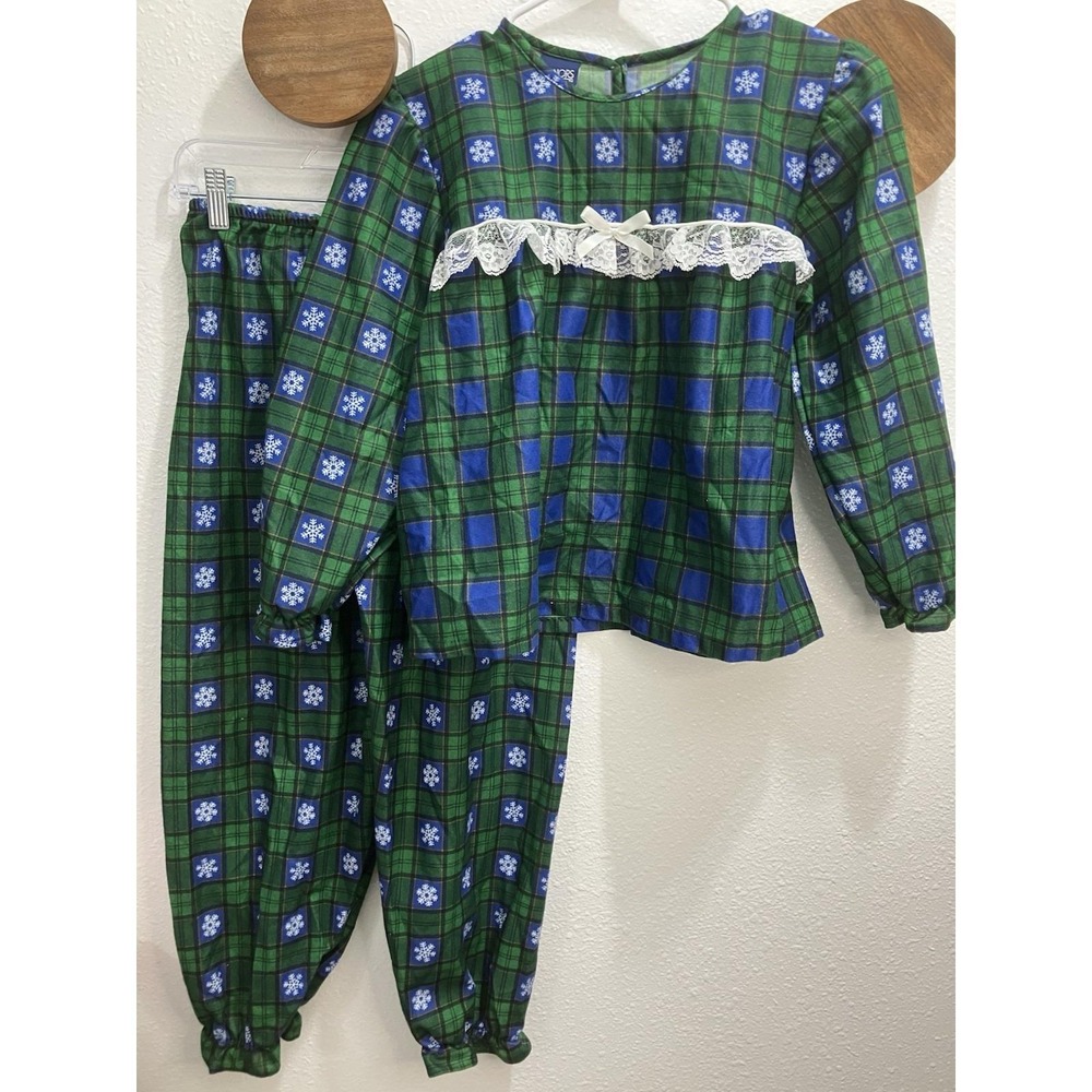 Vintage Winter Girls Size Large 2 Piece Plaid Snowflake Pajama‎ Set